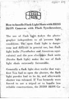 Zeiss Ikon Accessory - misc manual. Camera Instructions.